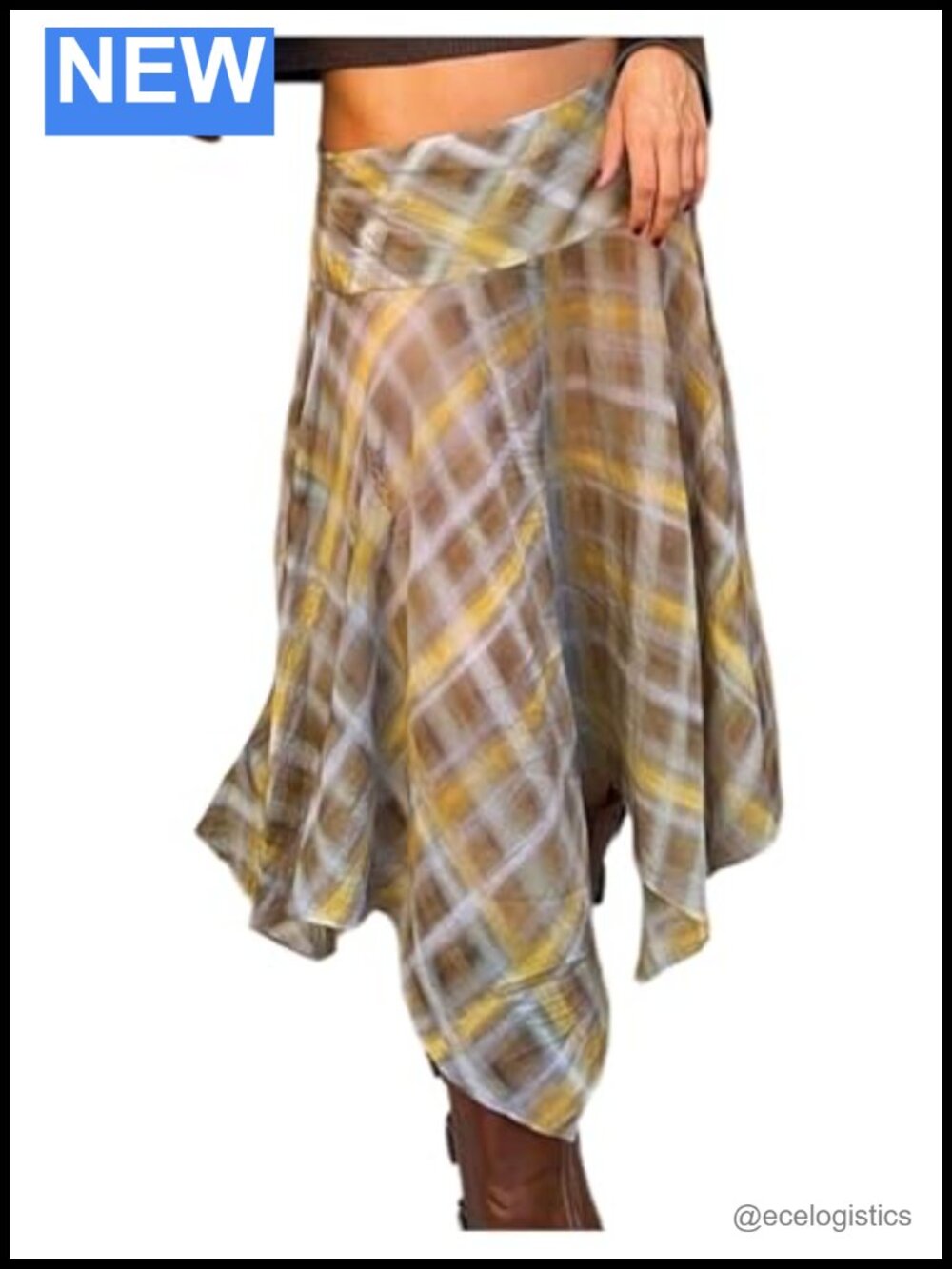 Plaid Midi Skirt Y2k Asymmetrical Flowy Vintage Going Out